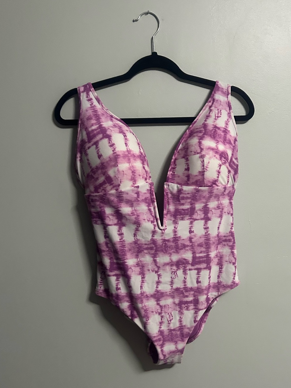 Macy's Purple and White Tie-Dye One-Piece Swimsuit with Deep V